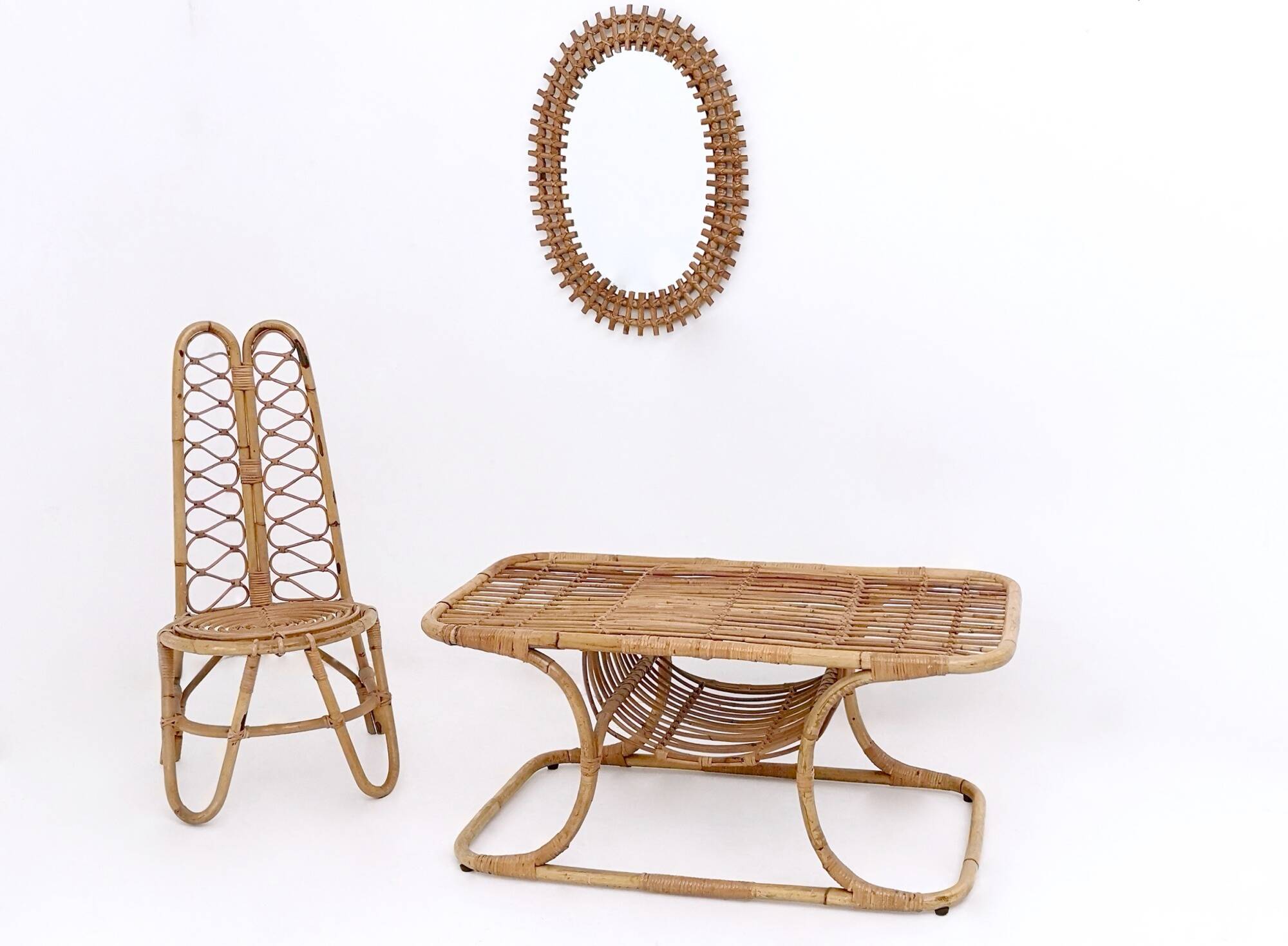 Ensemble de trois chaises de jardin en bambou, Italie