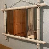 Miroir bambou blanc vintage ancien 72 X 53cm