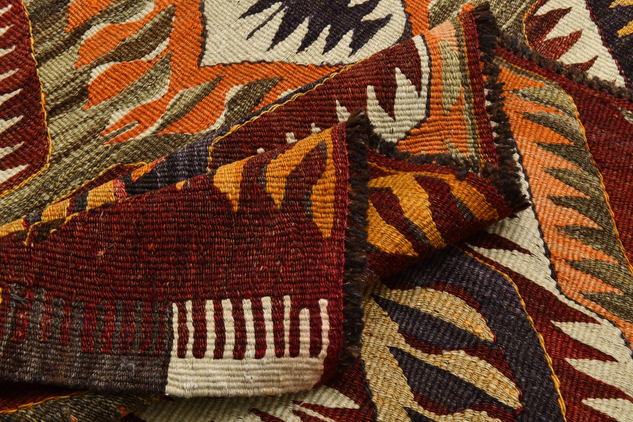 5x9 Dark Red & Cream Turkish Antique Kilim Rug, 150x271Cm