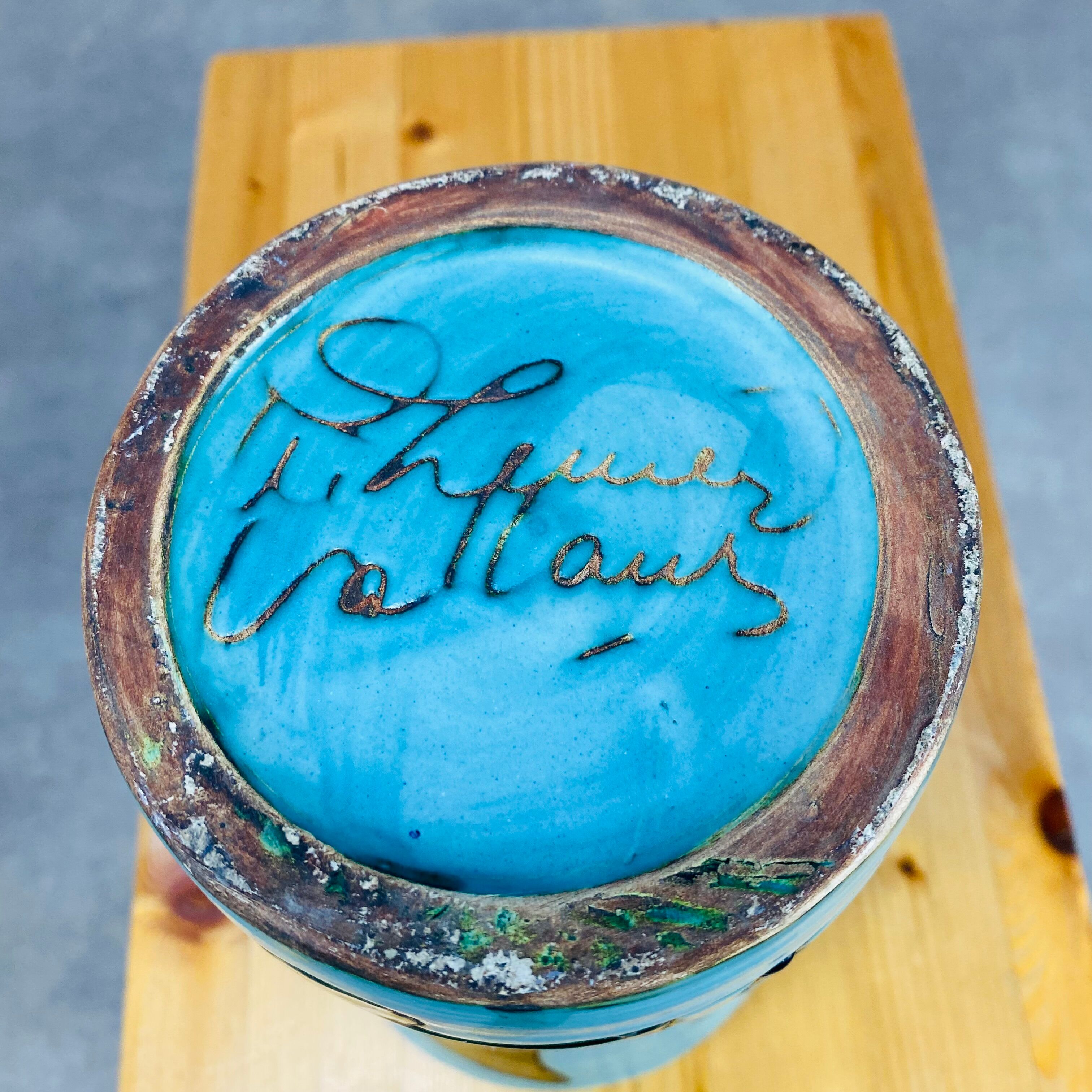 Side table and vase signed MC Treinen ceramic from Vallauris 1950s