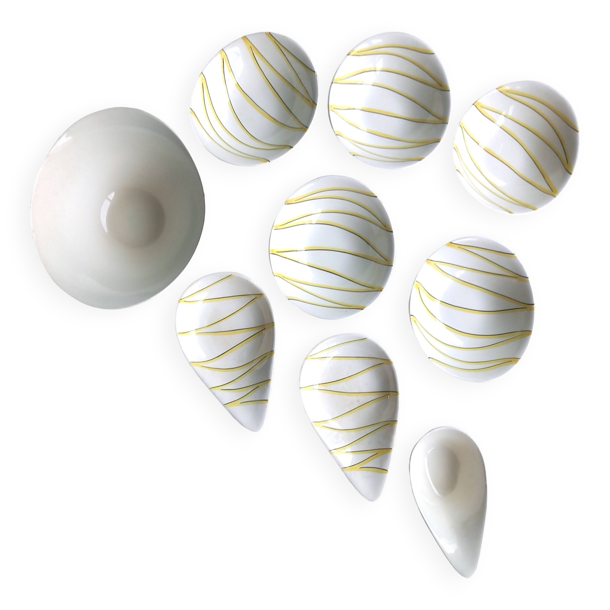 1950 SALINS service Aurore model yellow and black striped soup plates dish ravier