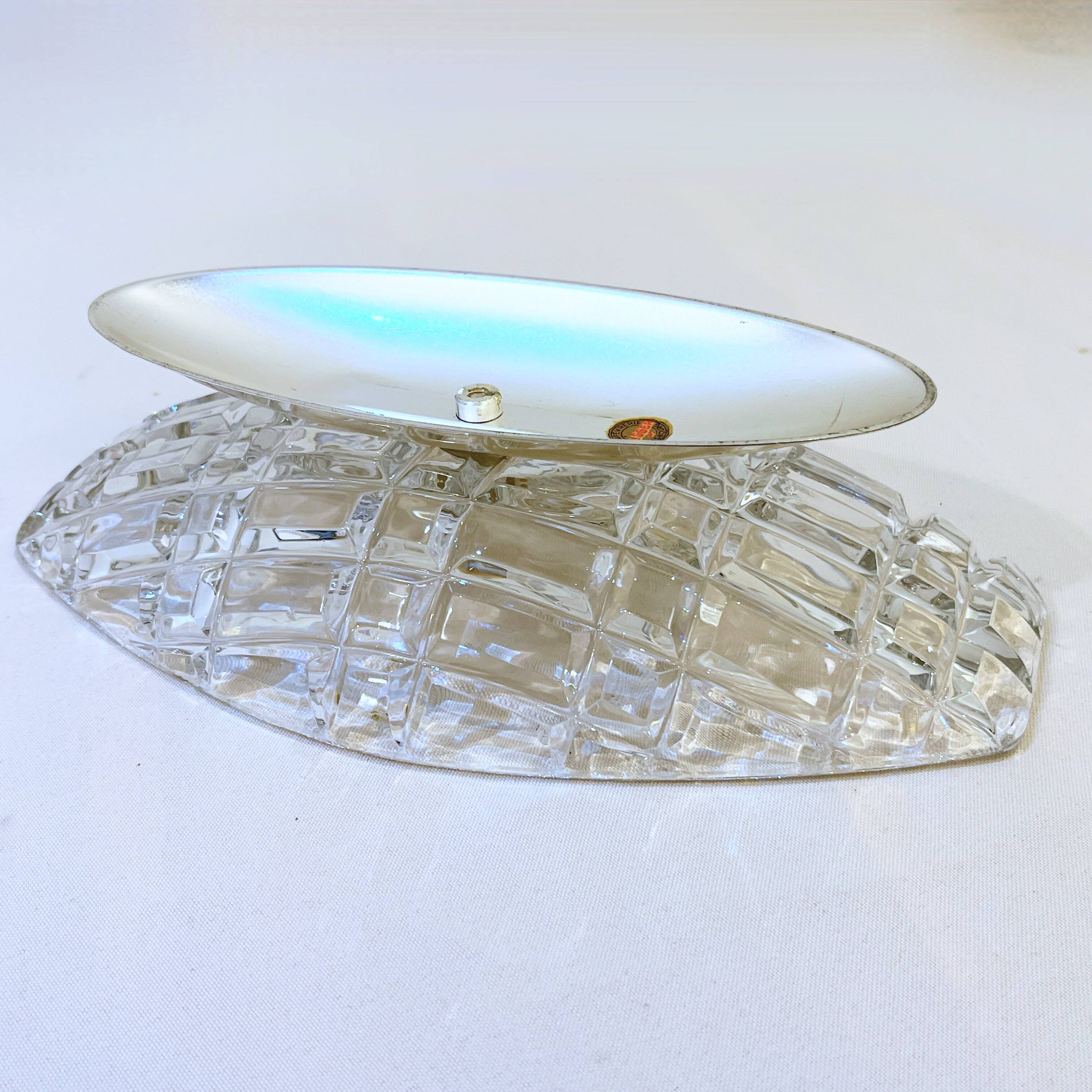 Art deco fruit bowl in crystal and metal husser strasbourg 1960 flat