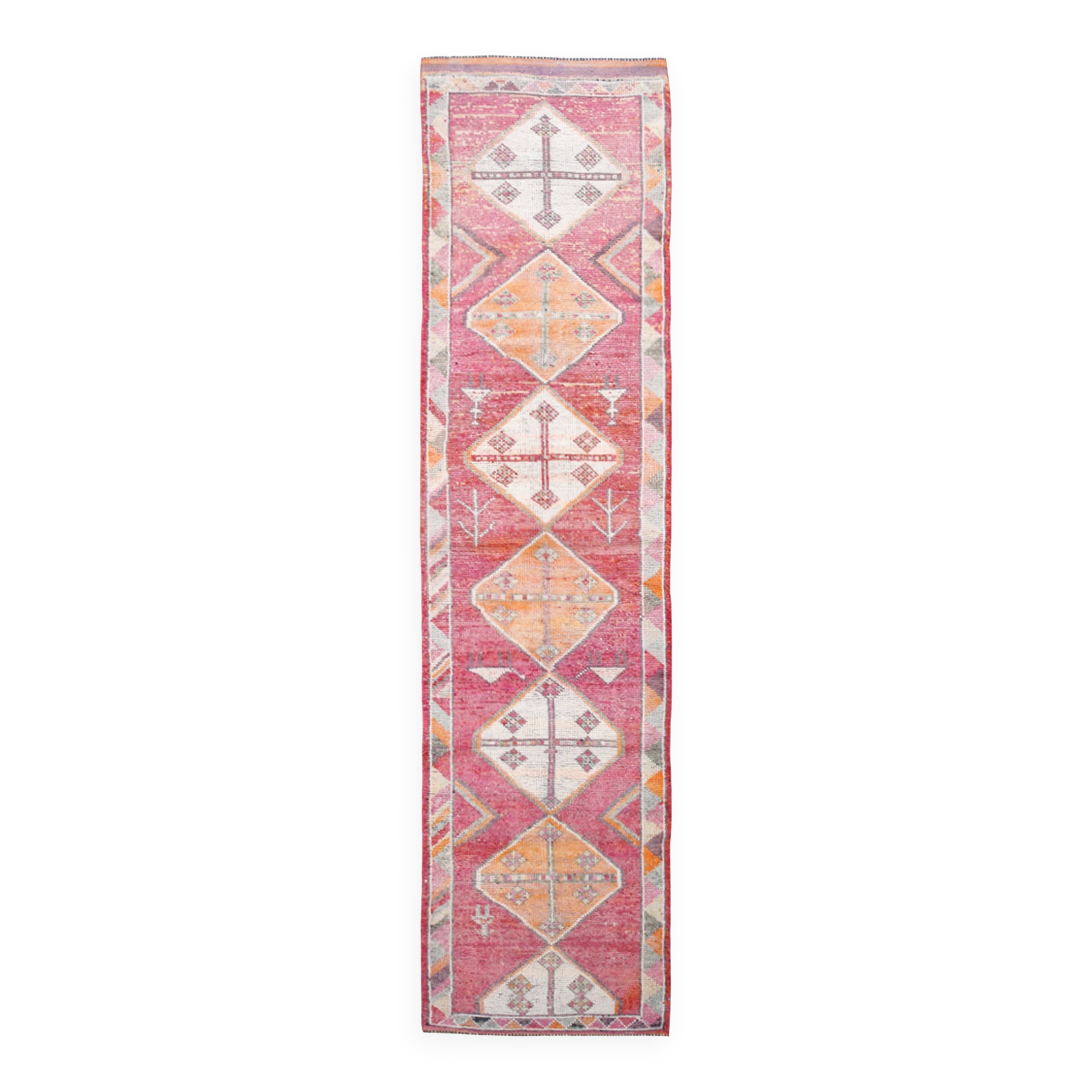 Rare Couloir Vintage Anatolie | Rose & Saumon Tones Runner Rug, 90x370 Cm
