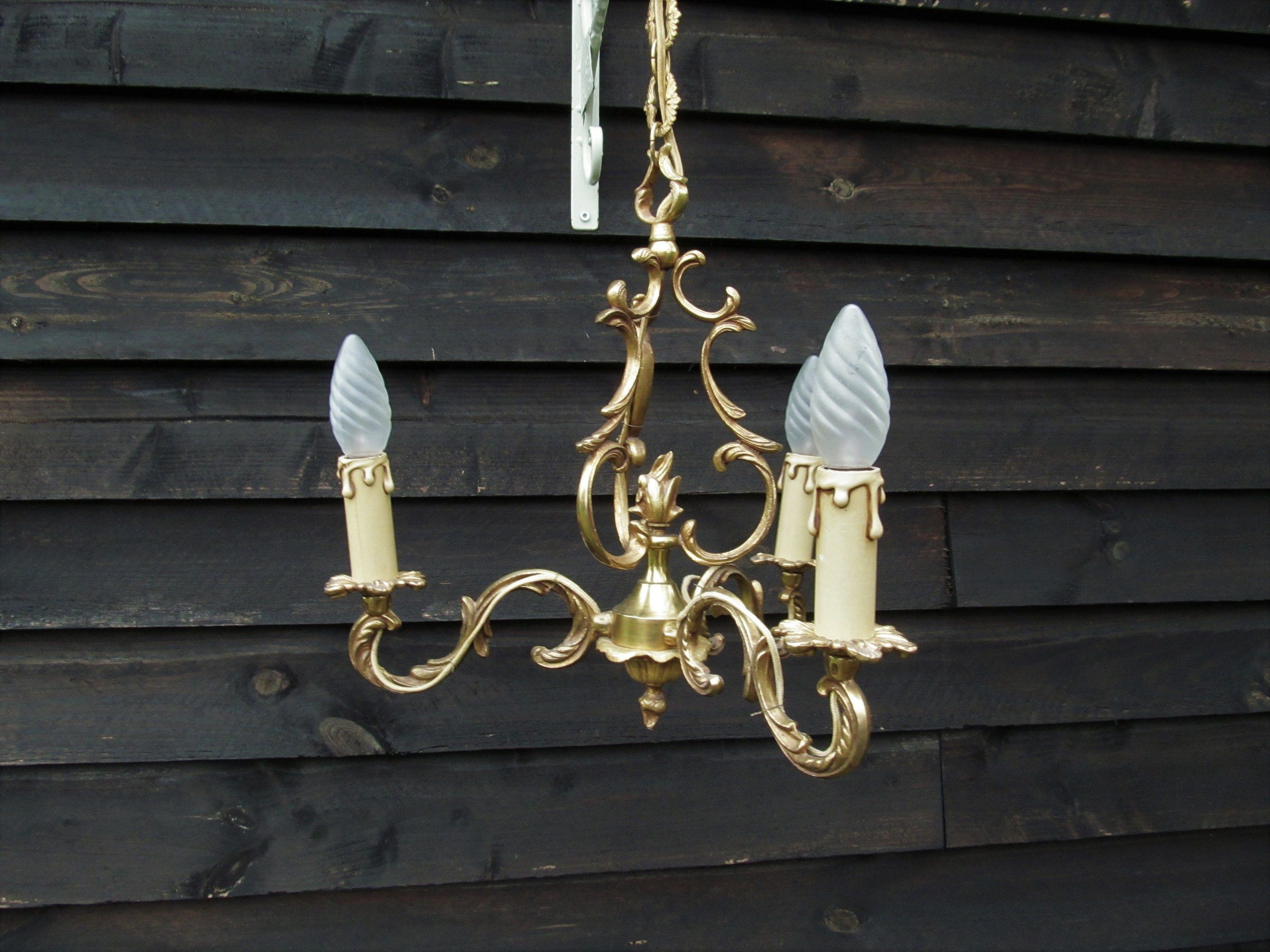 Birdcage chandelier in Bronze with 3 arms nice long chain French vintage