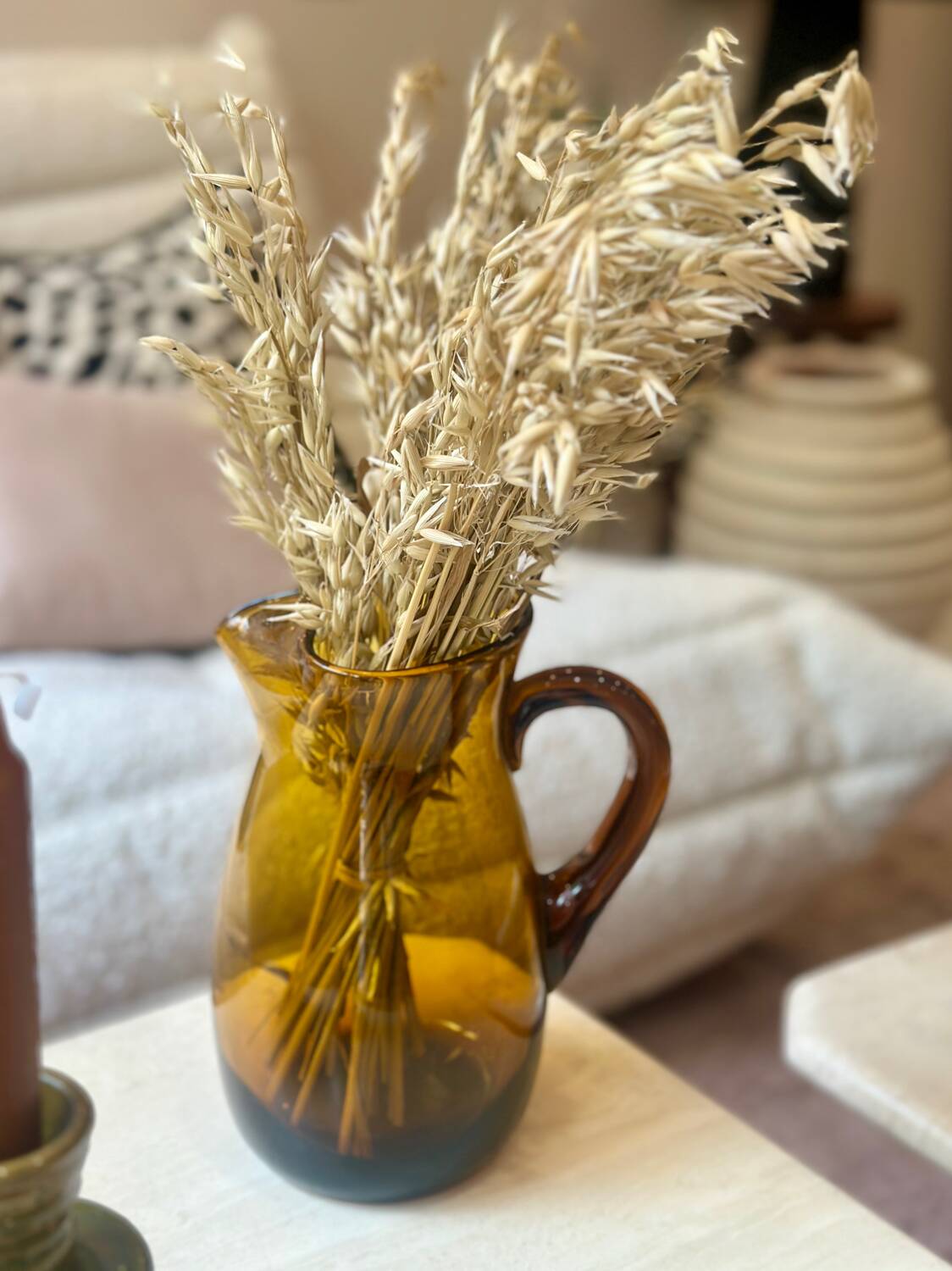 Vintage European Amber Blown Glass Carafe Vase, 1950s-60s