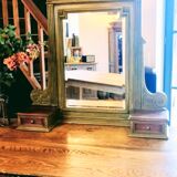 Antique bevelled mirror Farrow and Ball "Green Bancha"