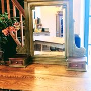 Antique bevelled mirror Farrow and Ball "Green Bancha"