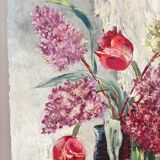 Tableau vintage bouquet de fleurs lilas
