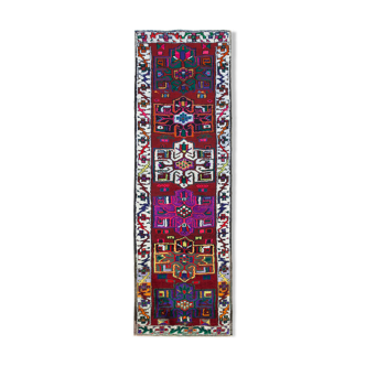 Hand-knotted antique turkish multicolor runner rug 90 cm x 292 cm
