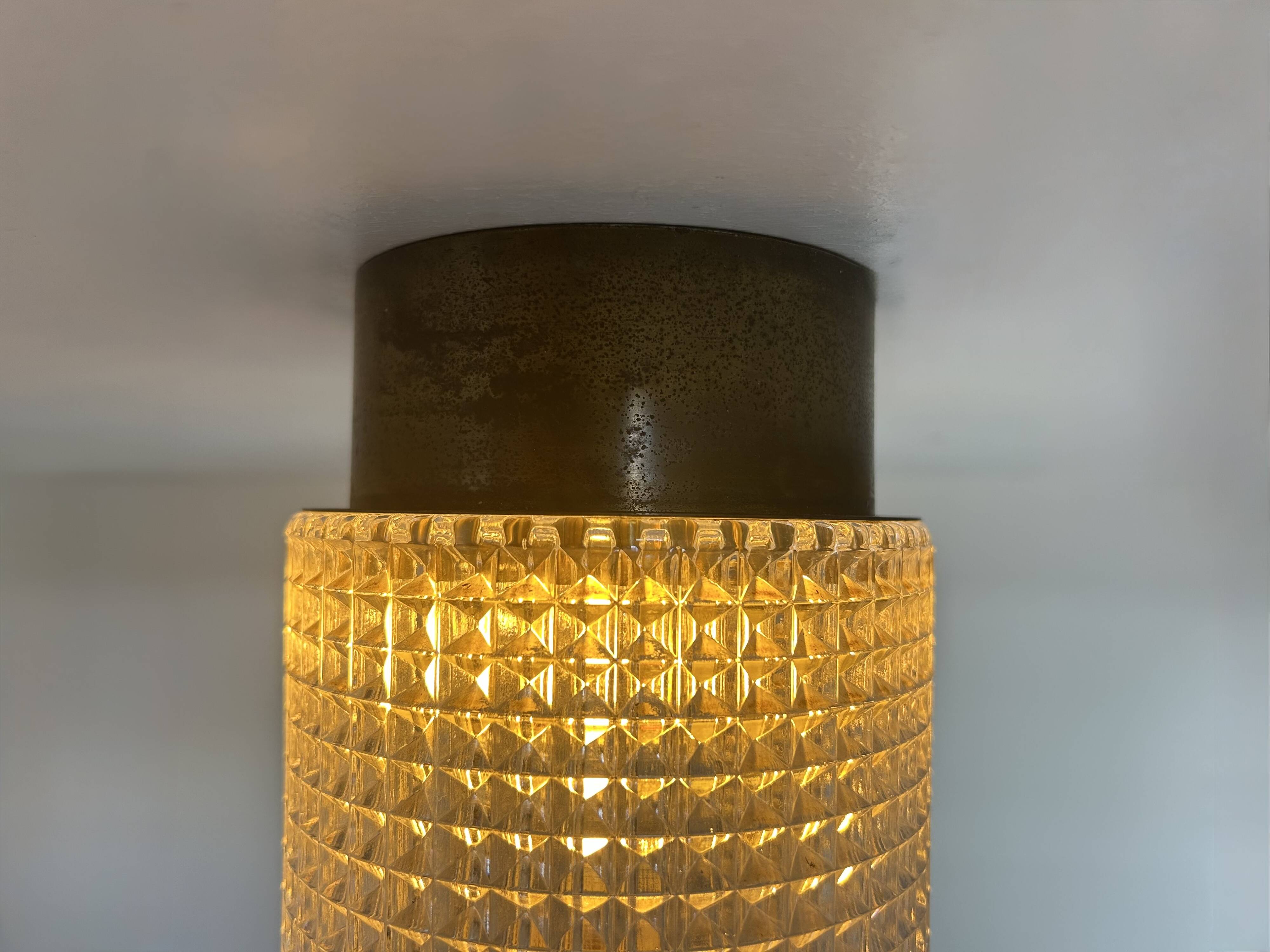 Vintage ceiling light, brass and glass, Carl Fagerlund Sweden 1960