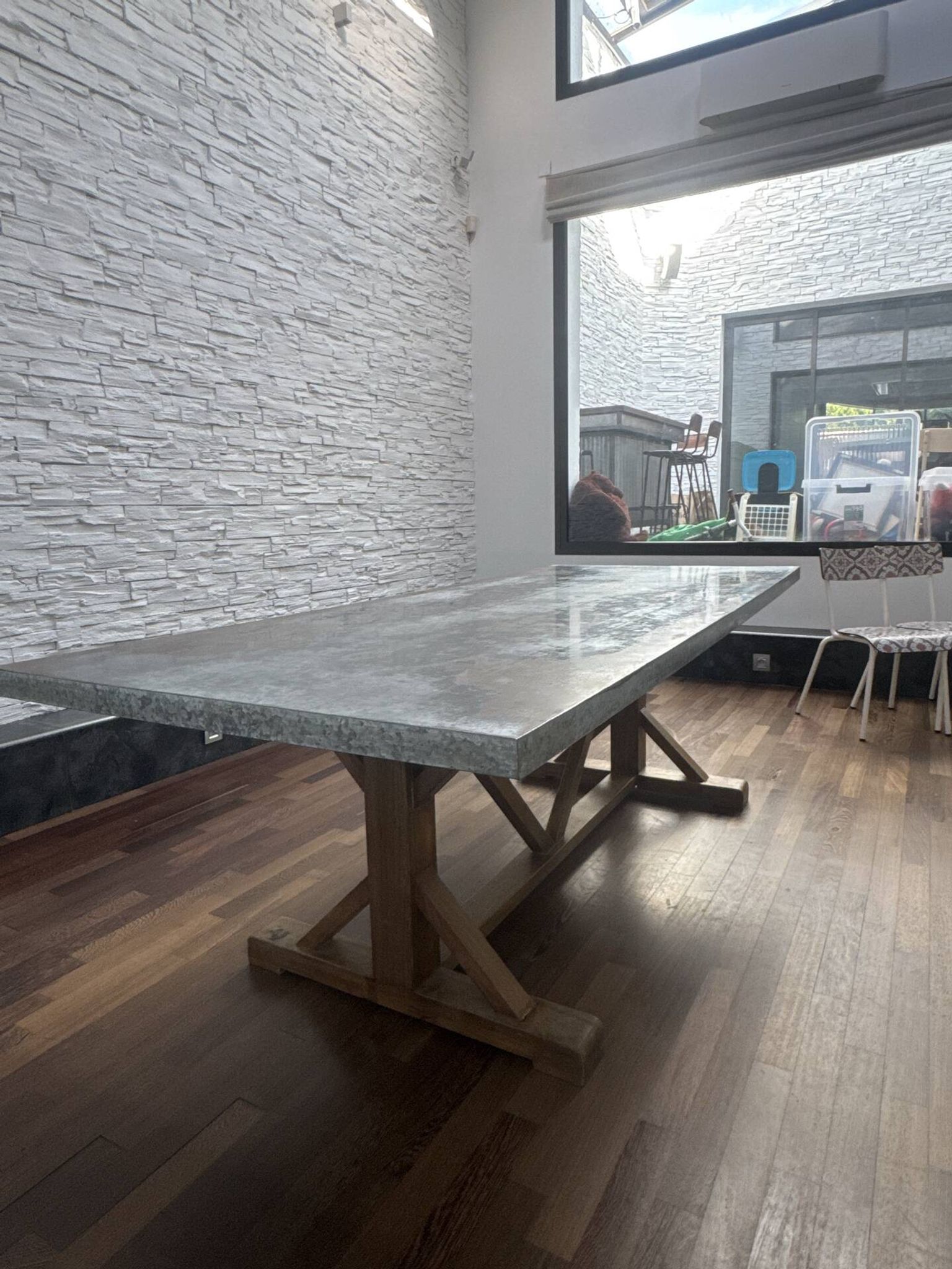 Patinated steel table