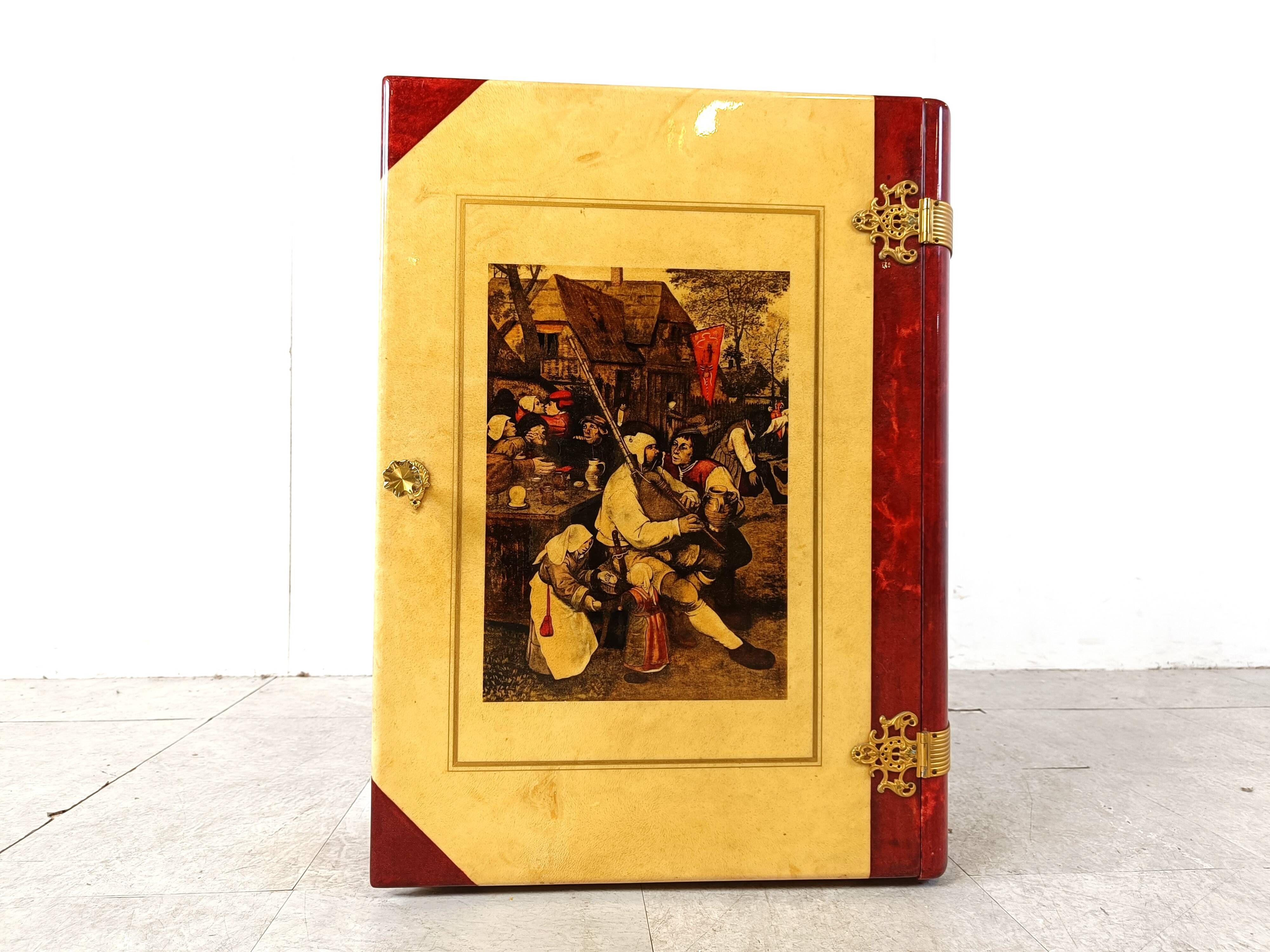 Italian Goatskin Book Shaped Dry Bar Cabinet by Aldo Tura, 1950s