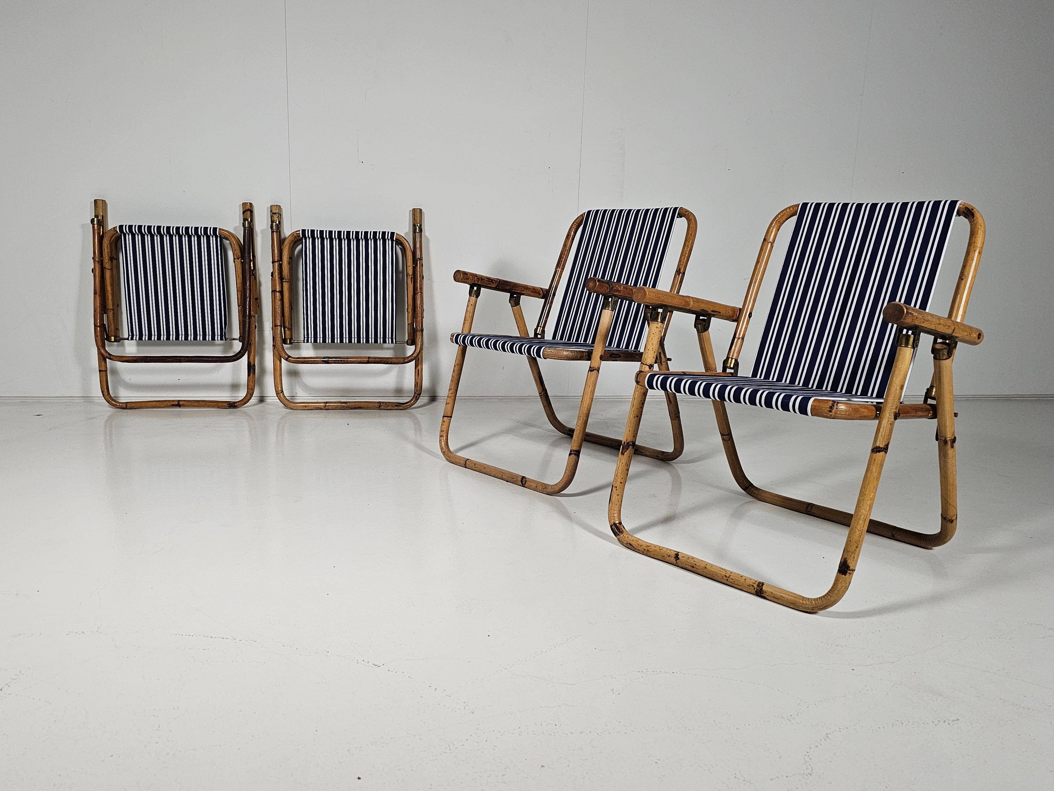 Bamboo and brass folding chairs, Italy, 1960s