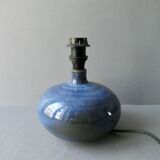 Blue stoneware lamp with wool lampshade, 70s-80s