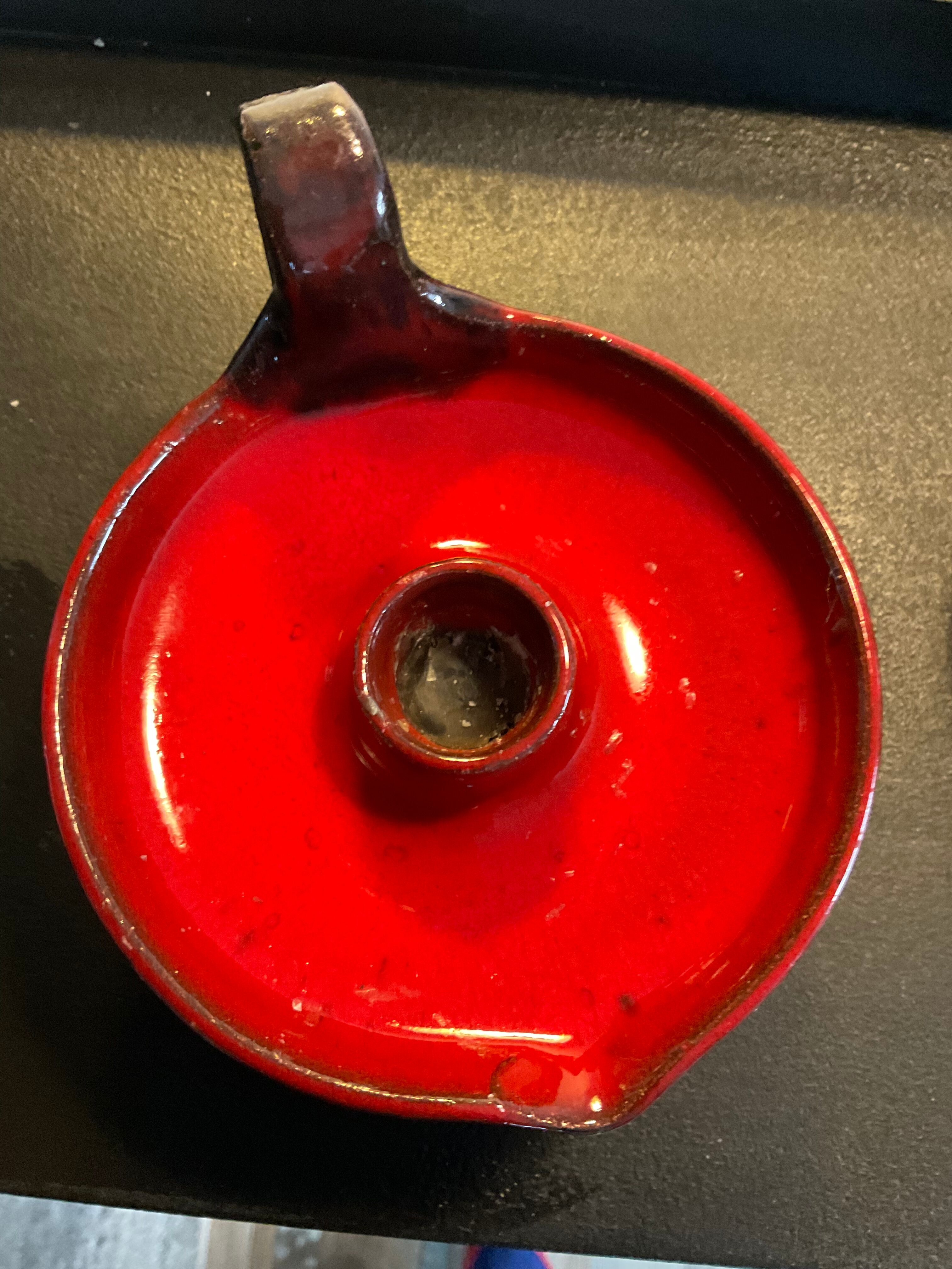 Duo of vintage enamelled ceramic candle holders born 60-70