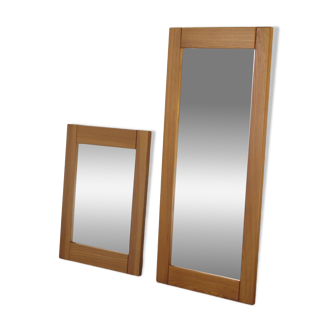 Pair of solid elm mirrors produced by the Regain group 1980