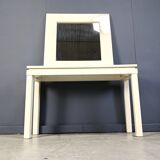 Console française vintage en bois laqué avec miroir, années 1980