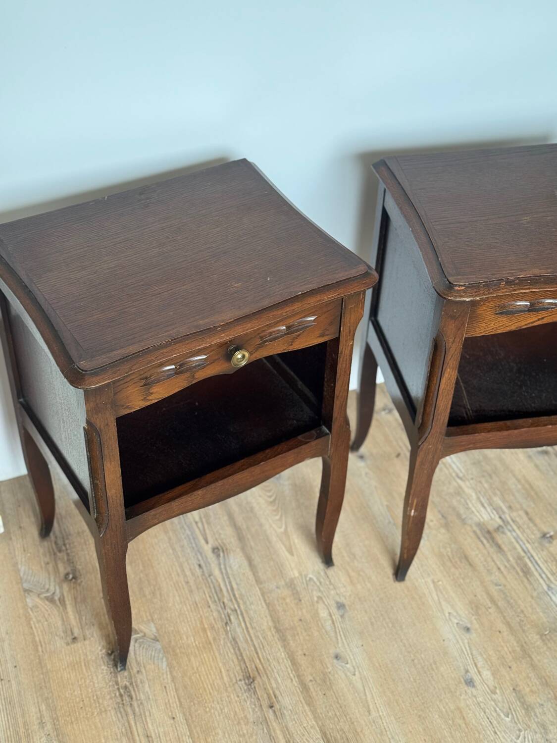 Pair of antique wooden bedside tables