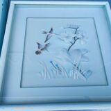 Two vintage paintings made with feathers, hummingbird motif