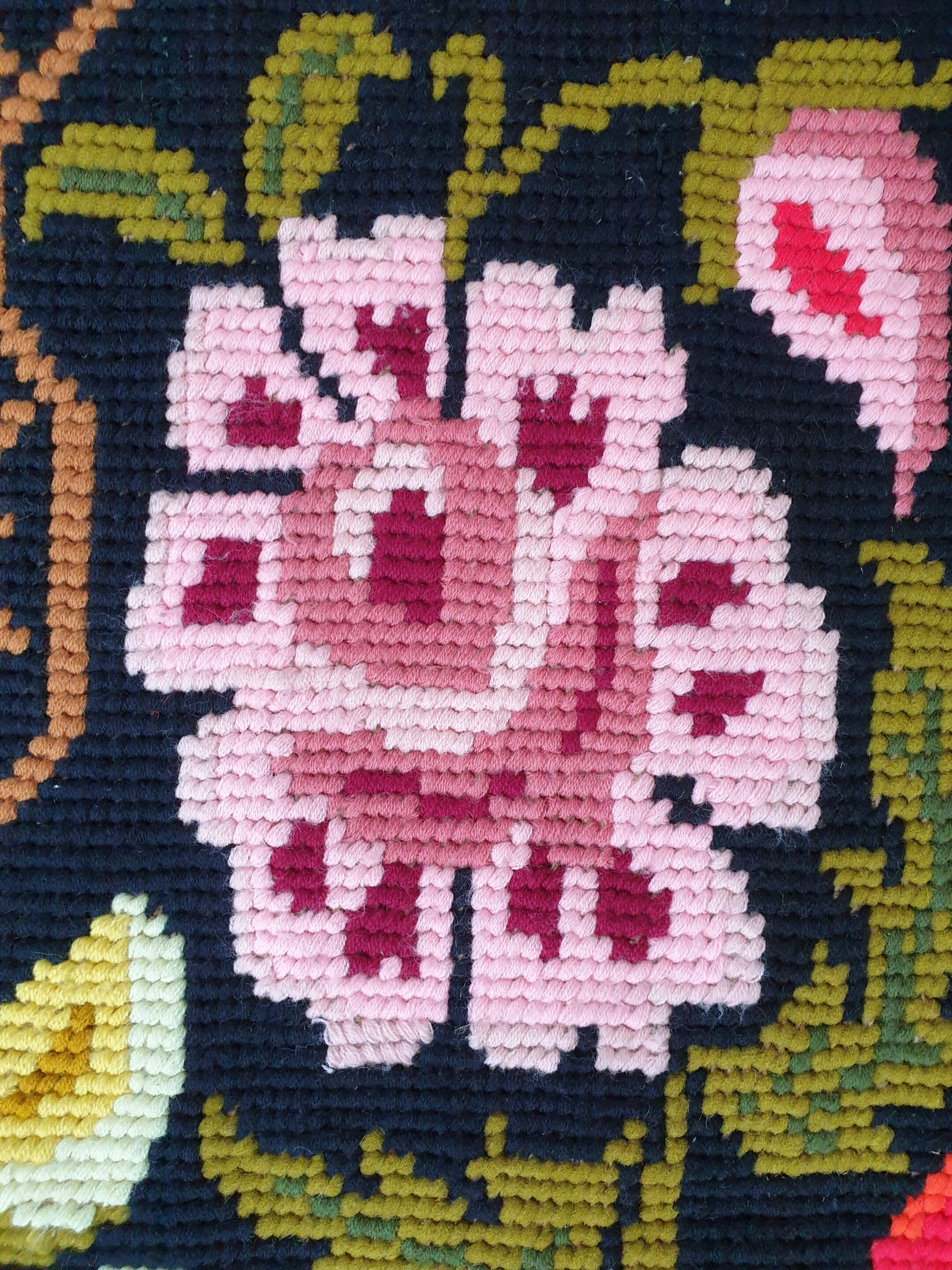 Cross stitch floral boho carpet made by hand on hemp, Romania 148x190cm
