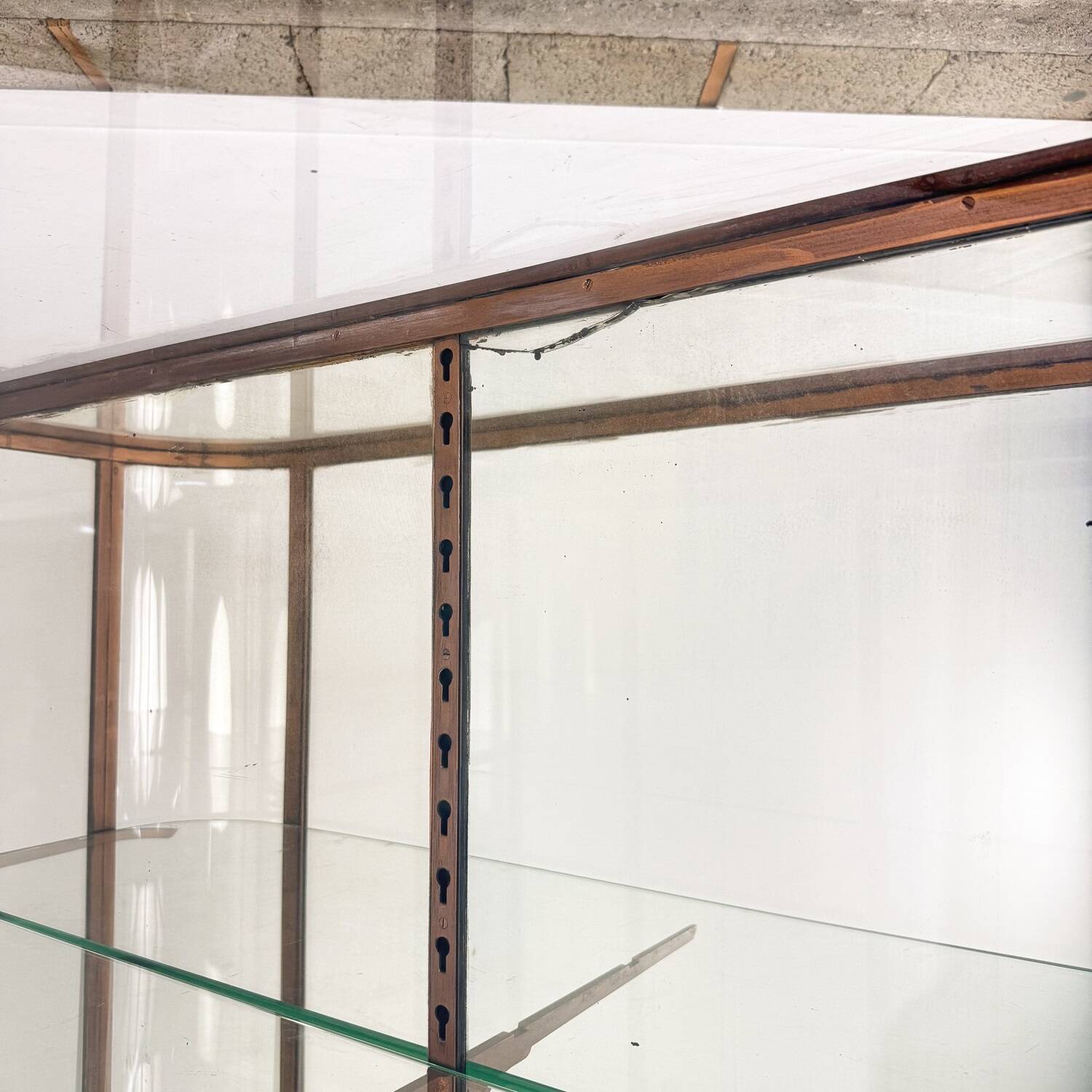 Large Antique Museum Display Cabinet with Curved Glass