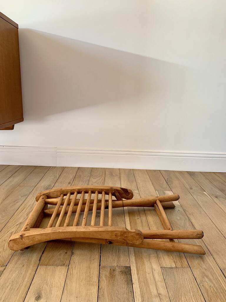 folding wooden stool bamboo style early 20th century