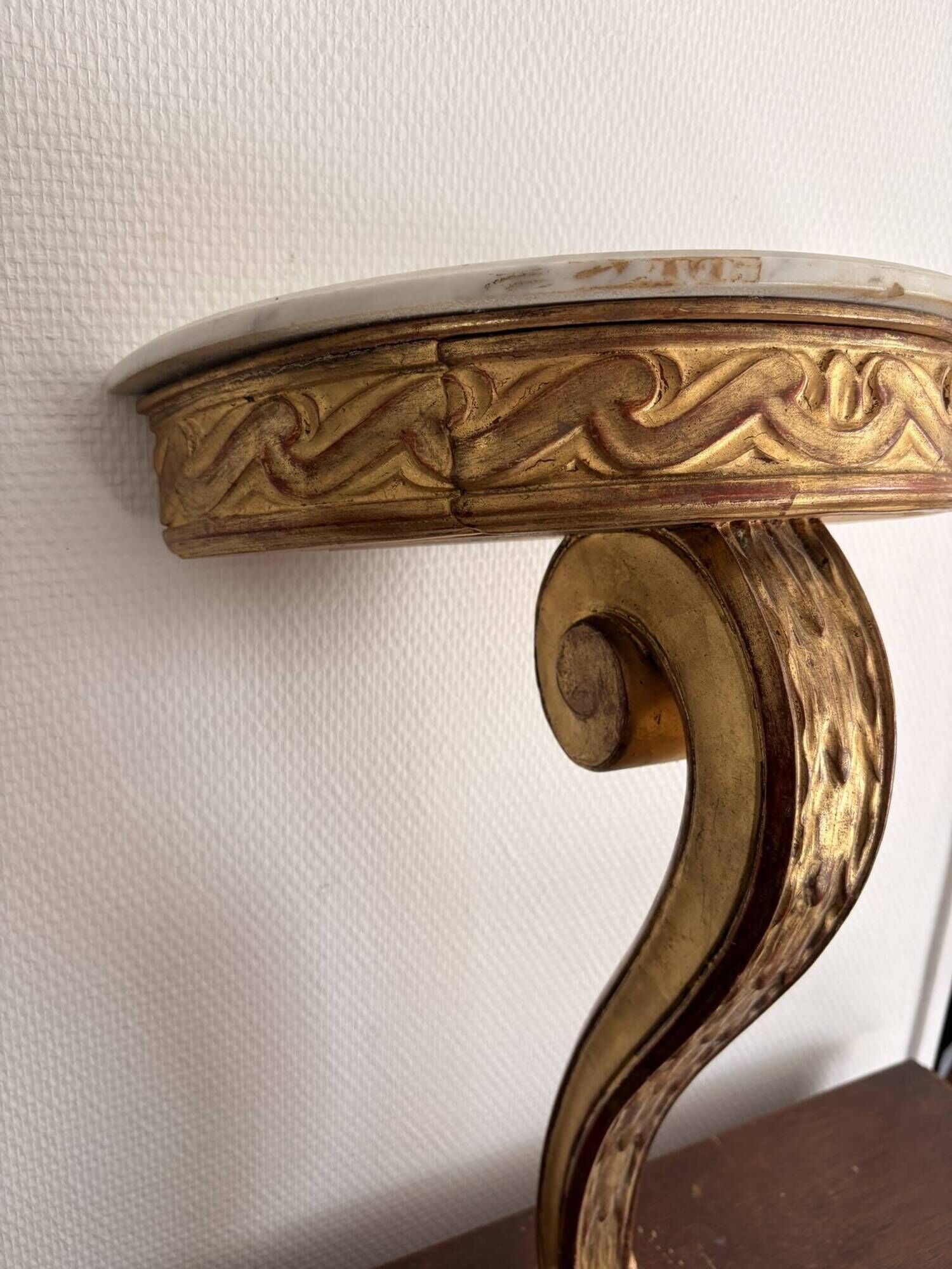 Console Demi Lune Gold Wood White Carrara Marble Louis XVI Classic Style