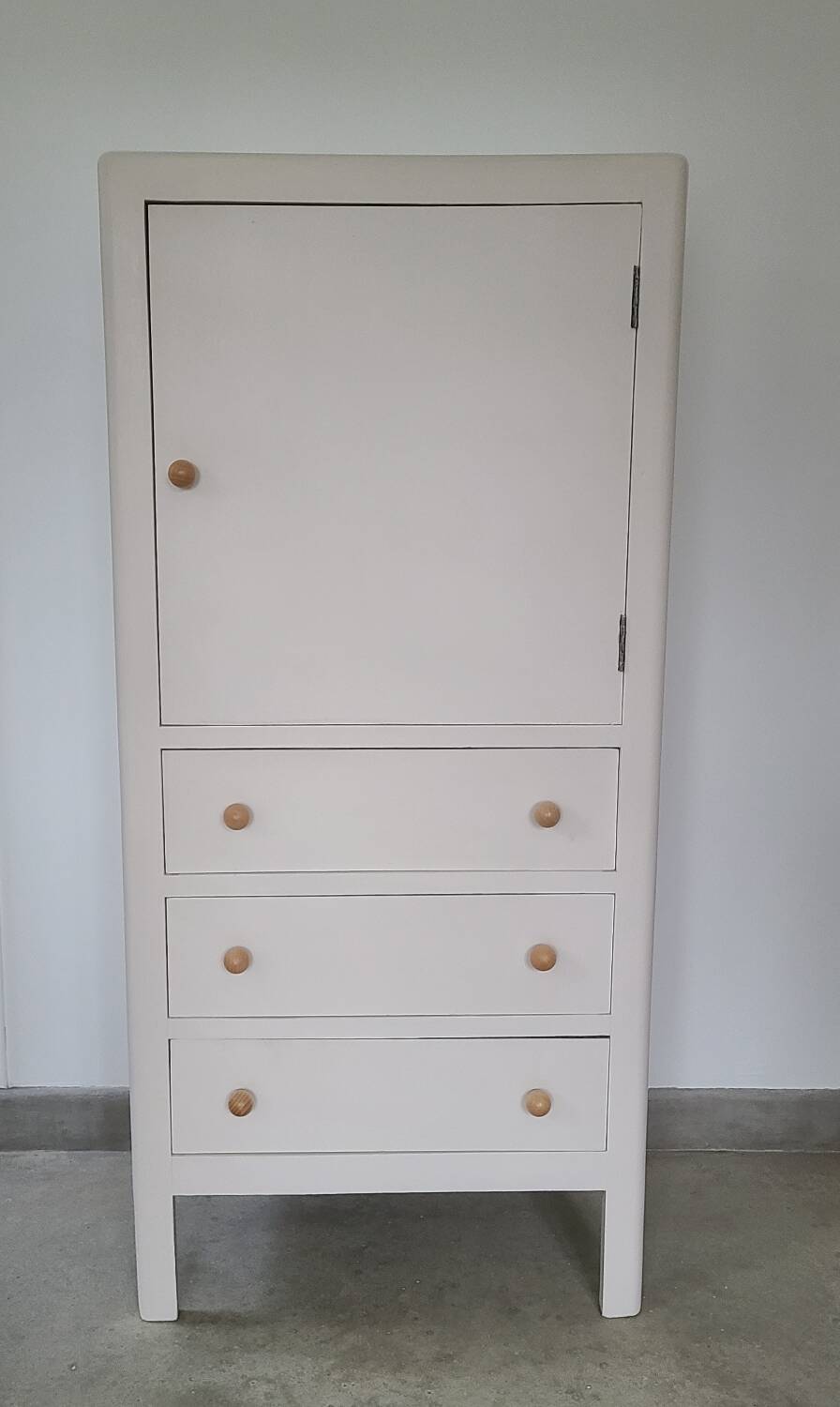 Vintage storage cabinet old Parisian furniture linen dresser white wood