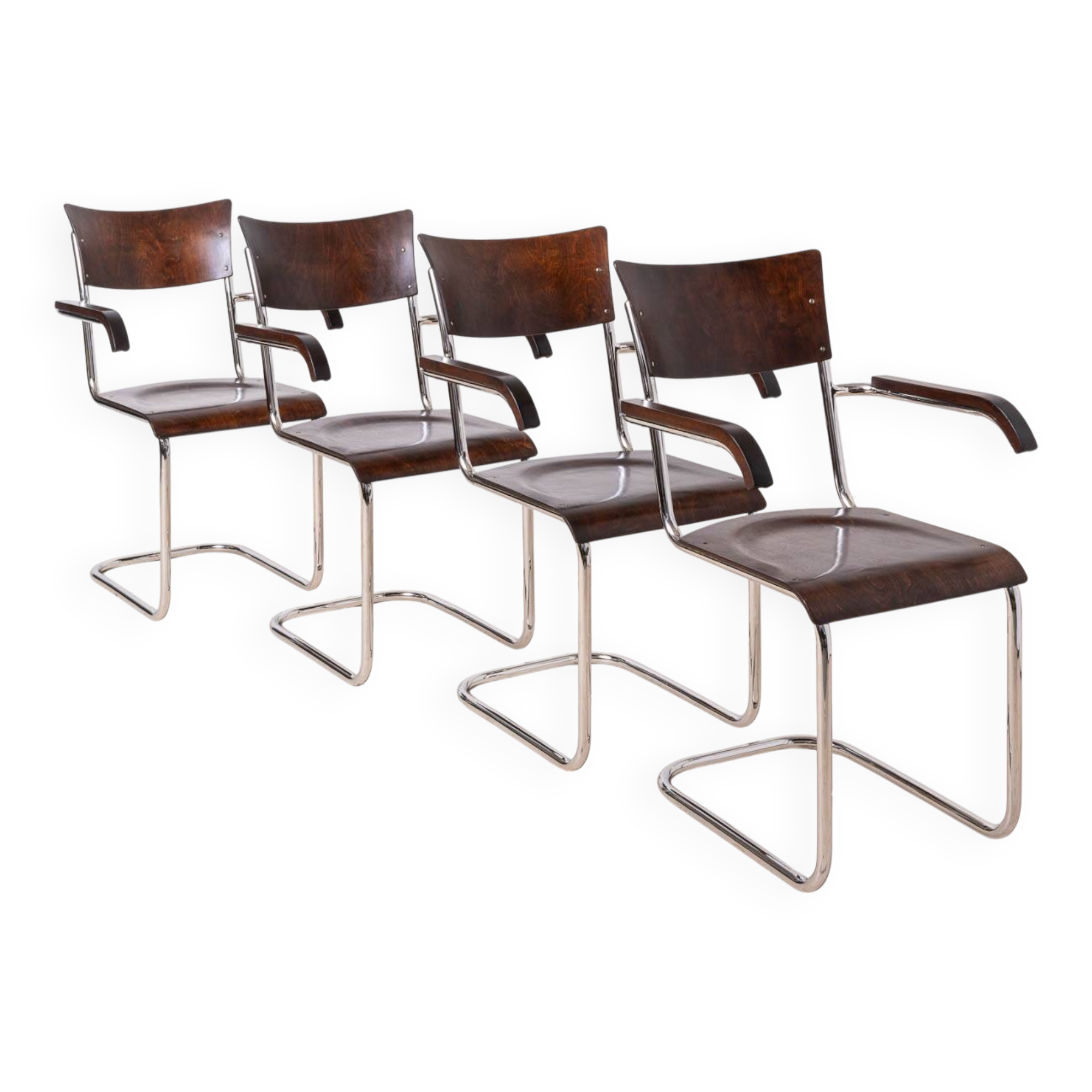 Set of 4 Bauhaus Dining Chairs, designed by Mart Stam, Tubular Steel Base