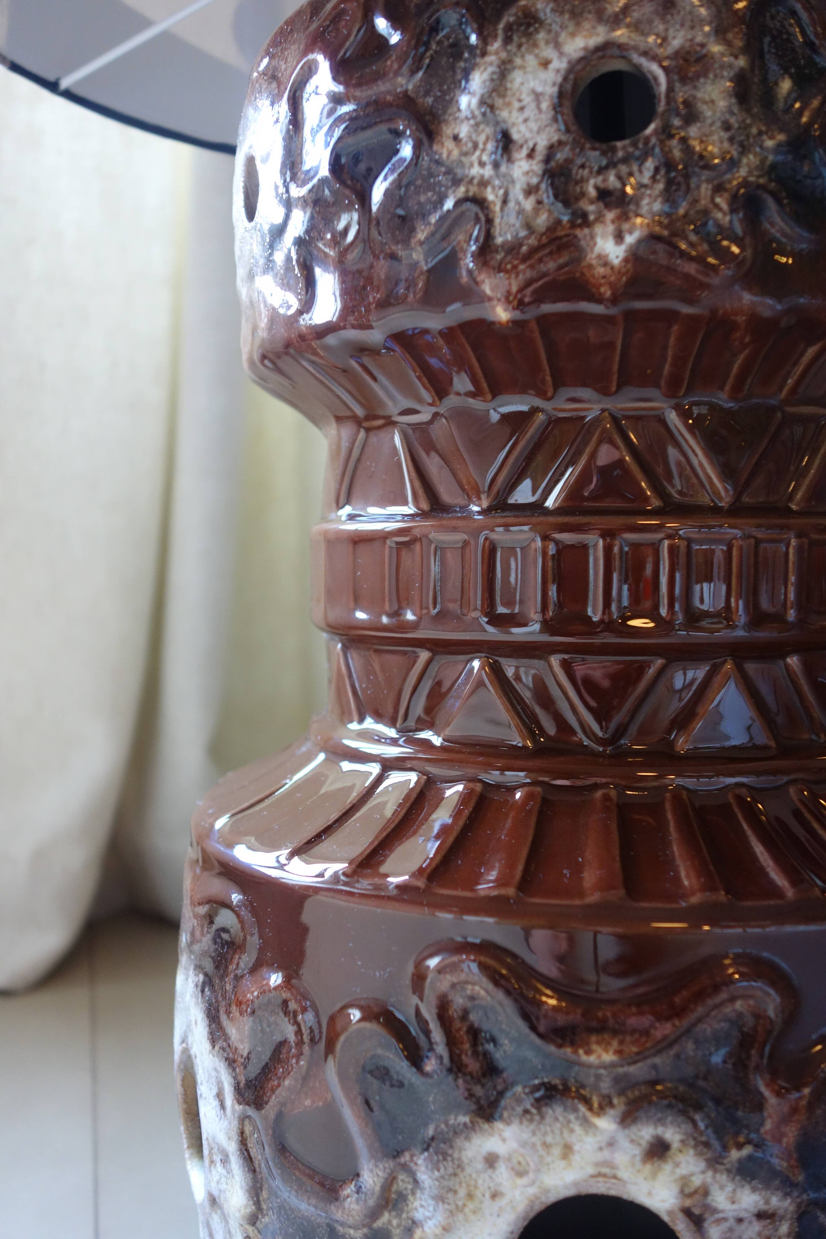 Glazed ceramic lamp from the 1960s/1970s with dual lighting