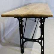 Large Industrial Console Walnut Top Cast Iron Base