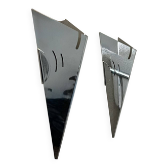 Pair of vintage wall lights, chrome-plated metal, France, 1980