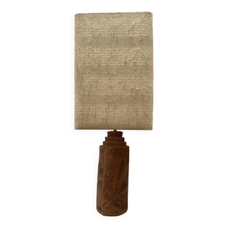 Large chamotte clay lamp in brutalist style, with a plant motif.