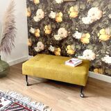 Bench, rectangular, mottled mustard fabric