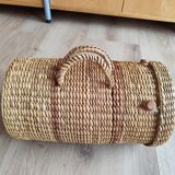 Vintage raffia wicker basket bowling bag