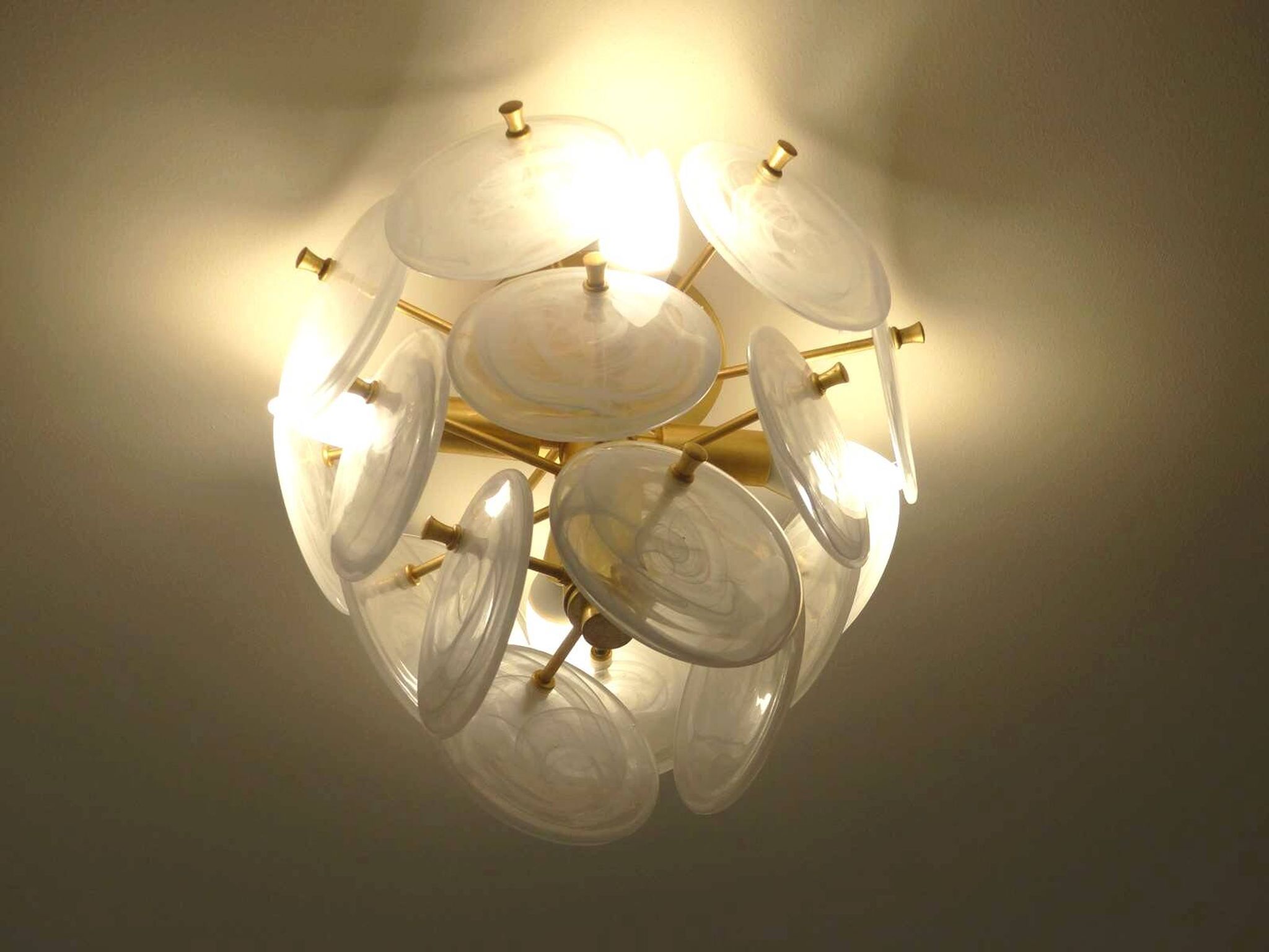 "Loire" Medium ceiling light in gold & white striped glass design by Aerin Lauder