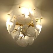 "Loire" Medium ceiling light in gold & white striped glass design by Aerin Lauder
