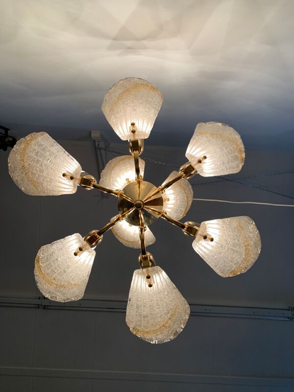 Lustre italien en verre de Murano, design régence hollywoodien, années 1970