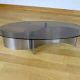Vintage coffee table brushed steel and glass 1970