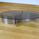 Table basse vintage acier brossé & verre circa 1970