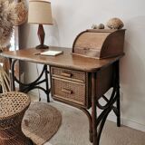 Rattan desk and vintage canning