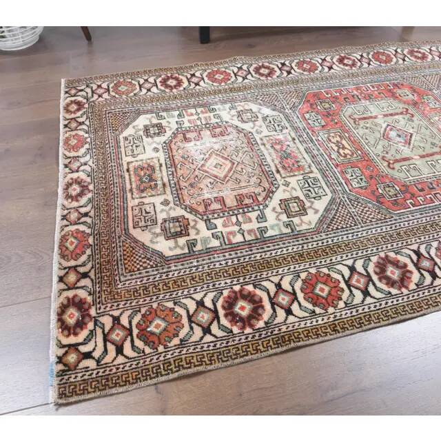 Vintage Turkish Oushak Handmade Wool Cotton Beige Area Rug 93x183