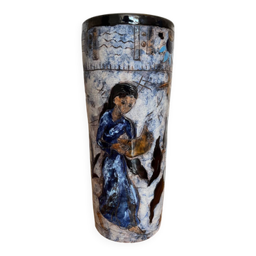 Large ceramic roller vase or umbrella stand