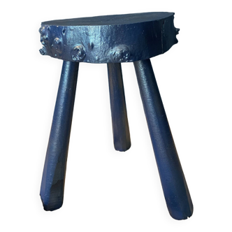 Tabouret bas guéridon porte-plante bleu pailleté