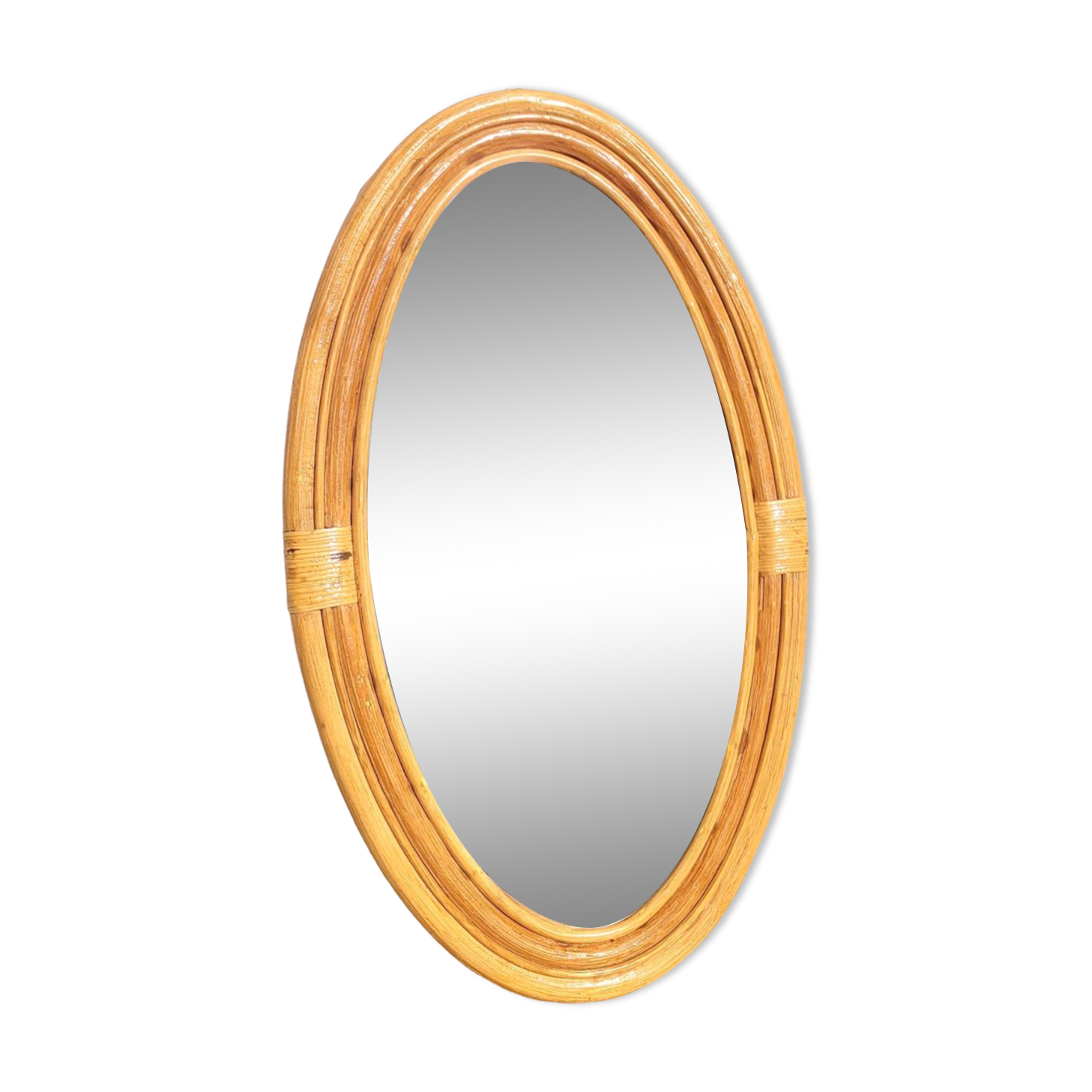 Oval rattan portrait mirror