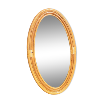 Oval rattan portrait mirror