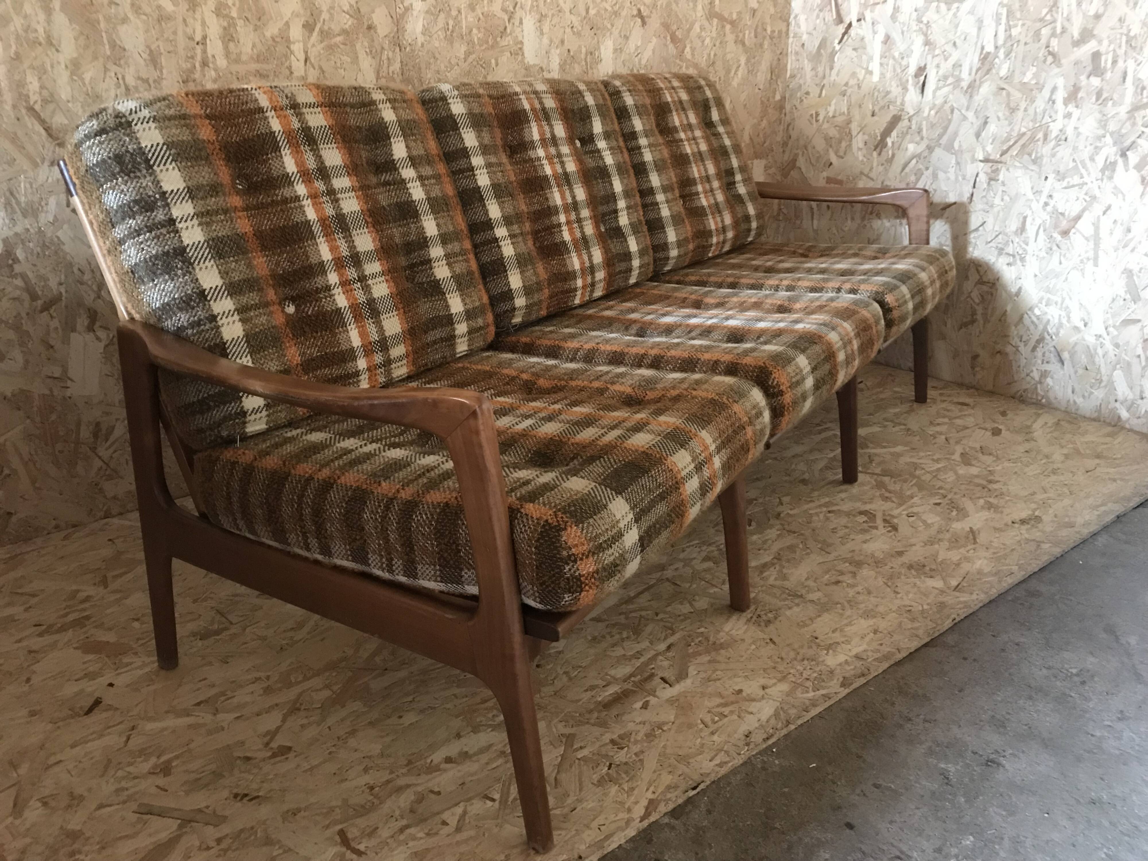 Vintage Scandinavian 3-seater sofa bench
