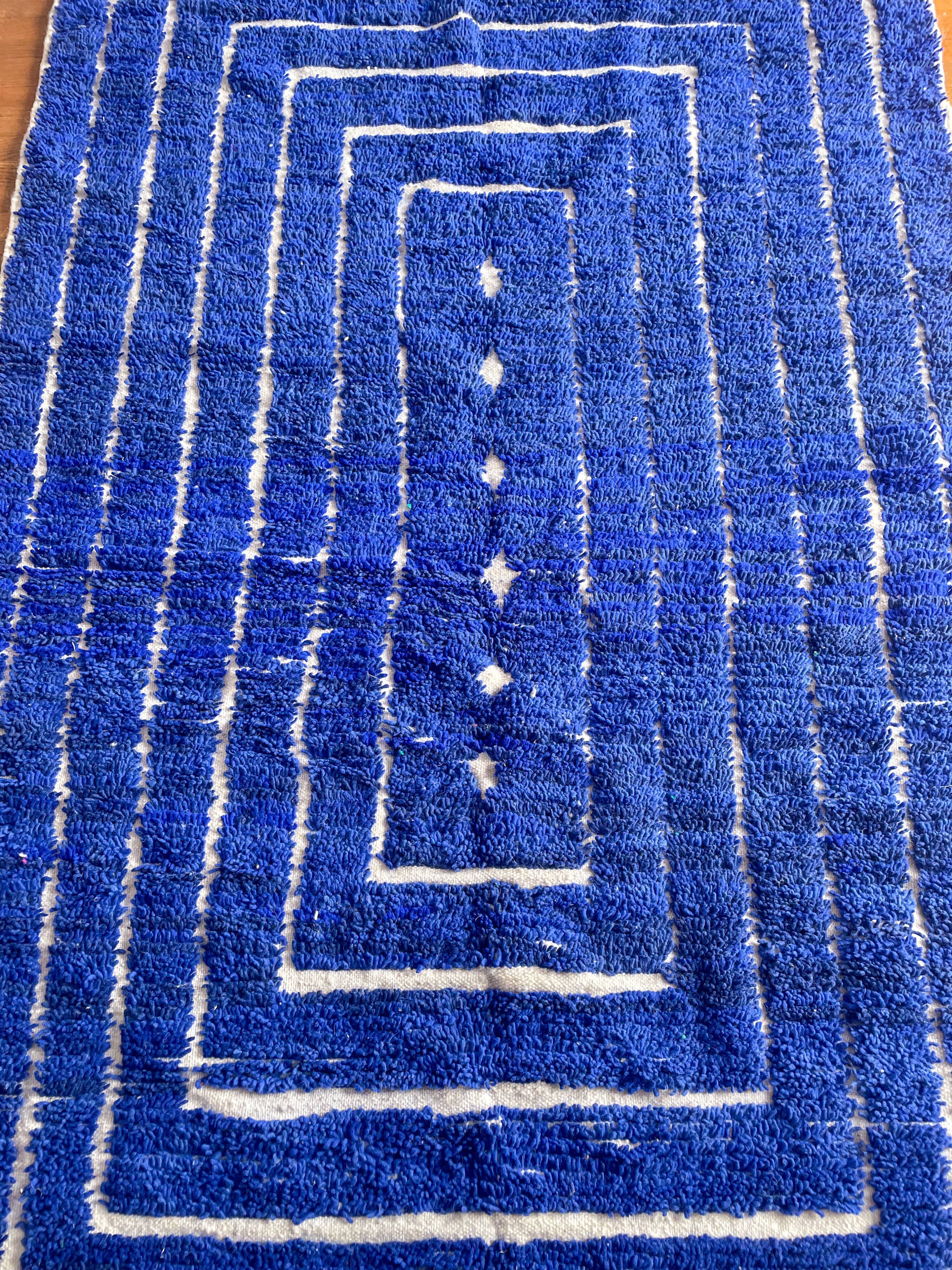 Klein blue Berber Moroccan carpet with reliefs