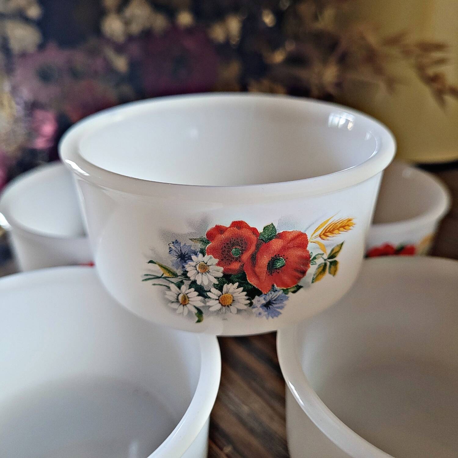 5 Arcopal ramekins poppy model