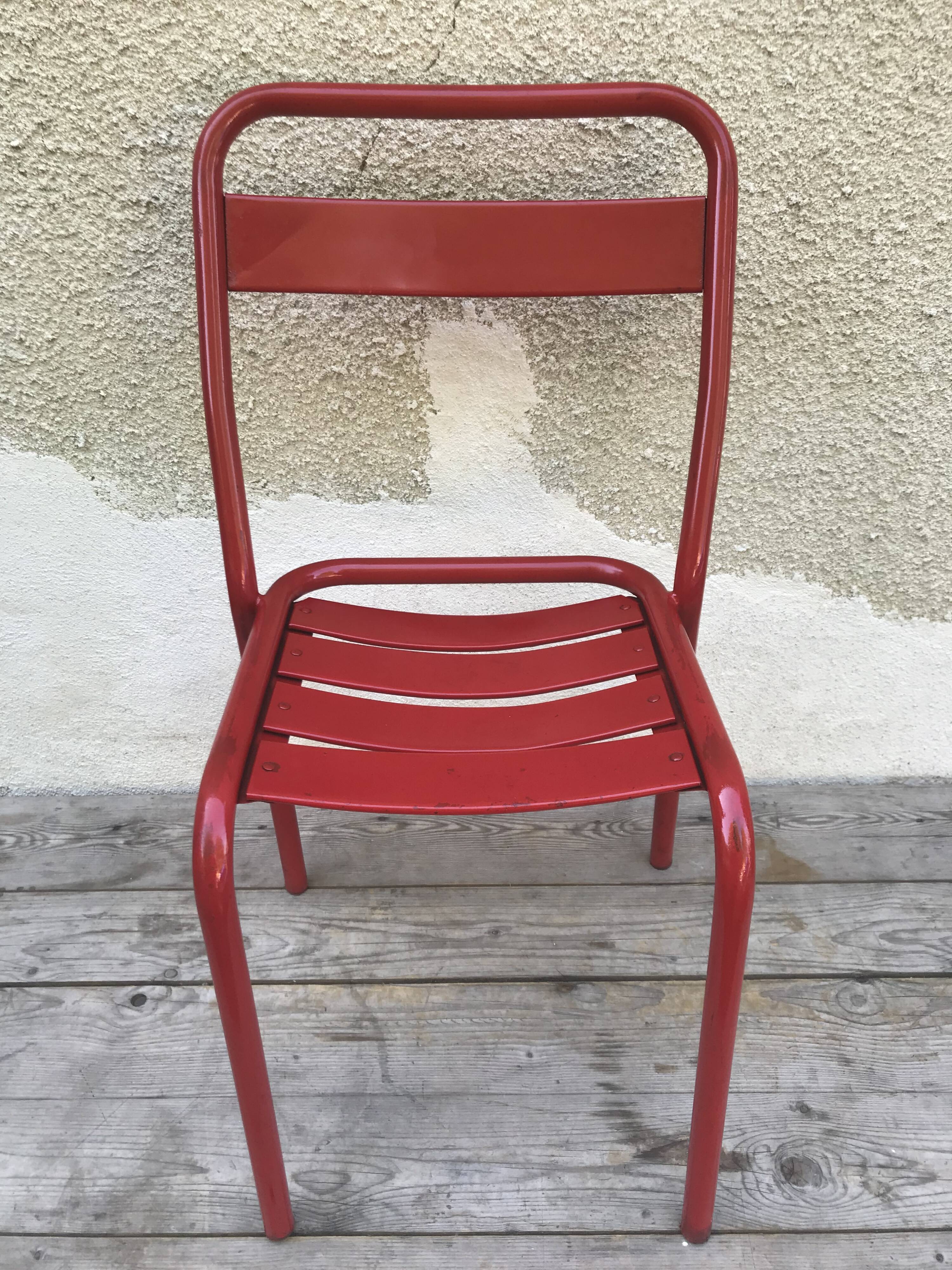 Set of 4 chairs old Tolix T1 metal stackable red vintage